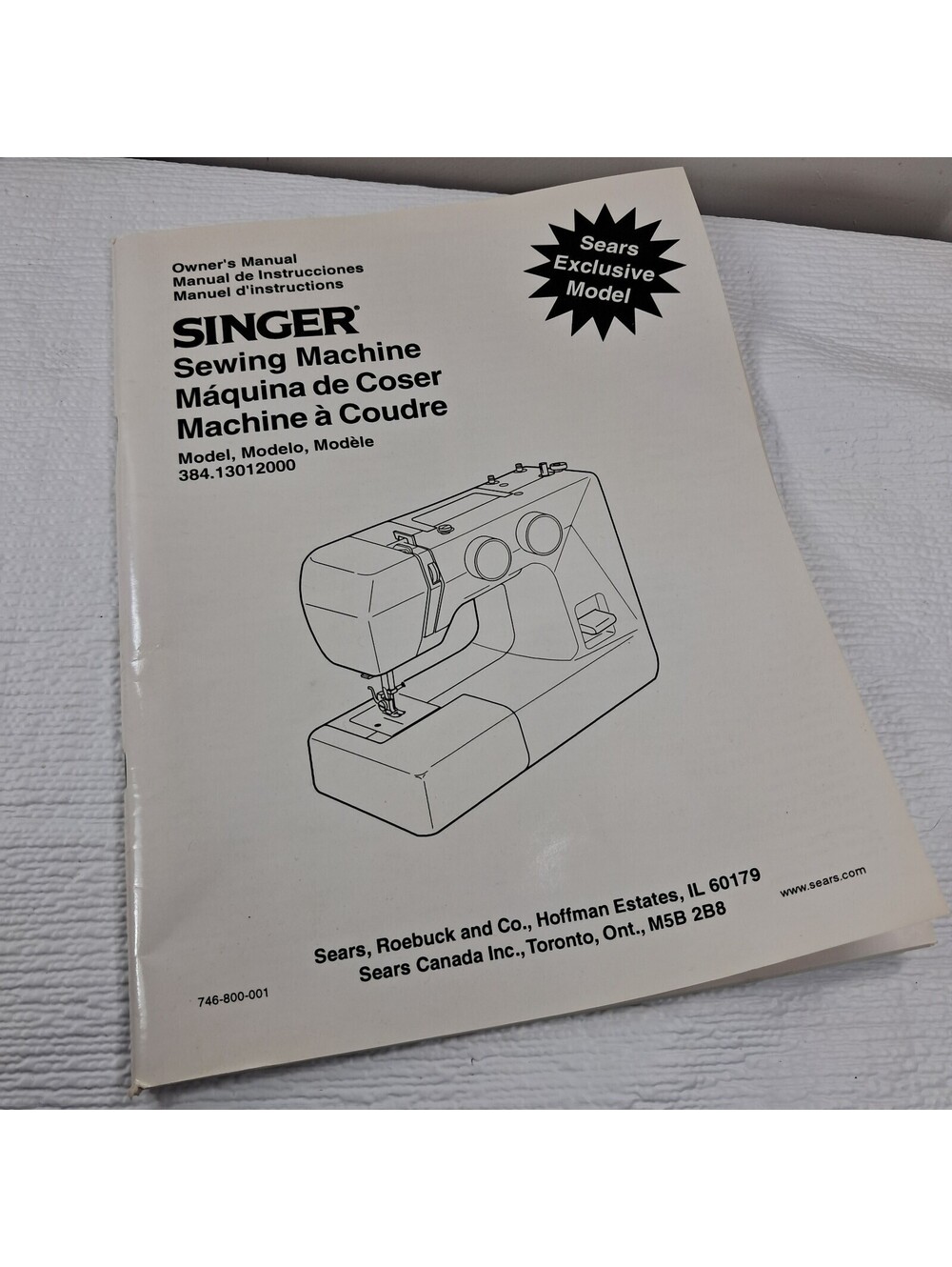 Singer 384 Sewing Machine Owners Manual Sears Exclusive 384.13012000 instruction